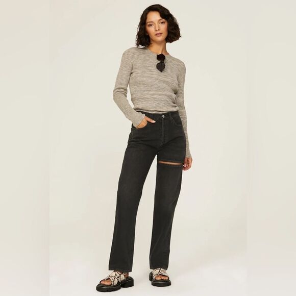 AGOLDE x REVOLVE Lana Slice mid rise black decent Relaxed Straight Leg Jeans - Picture 1 of 12